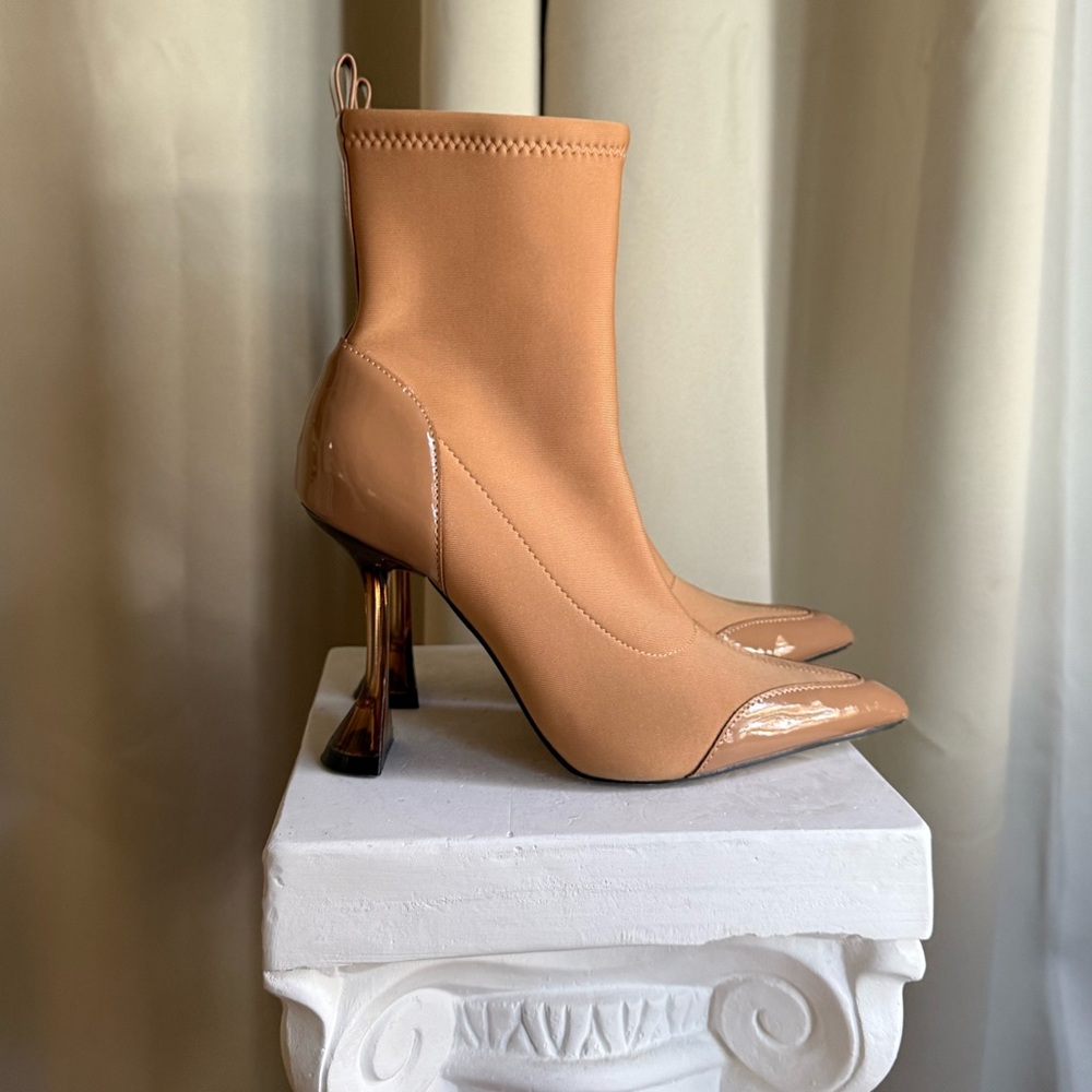 Vintage River Island Tan Pointed Toe Ankle Sock Boots